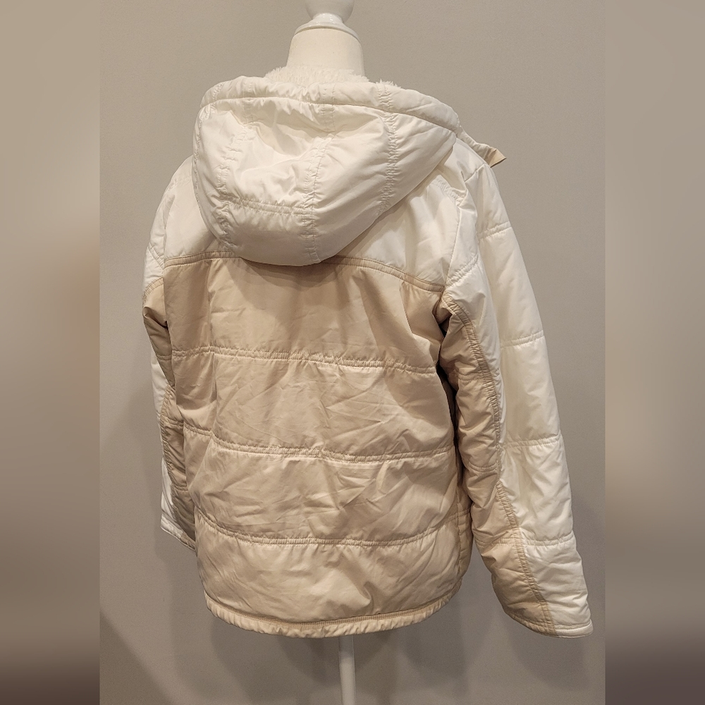 Patagonia Hooded Reversible Beige down jacket ,(Full Zip) Girls Size XL 14 - Picture 5 of 10
